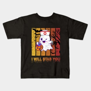 I Will Stab You Ghost Nurse Retro Funny retro  Halloween  nursing For Nurses Kids T-Shirt